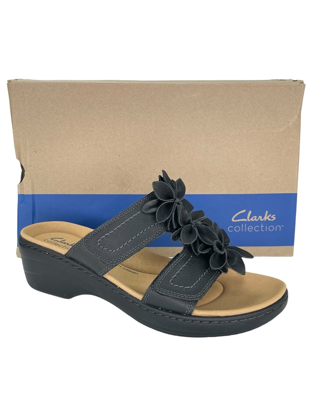 Clarks Merliah Raelyn Black Leather Slip On Womens Sandals Size 10M - Picture 11 of 11